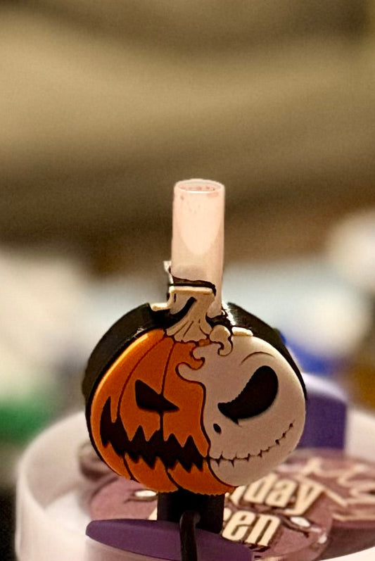 Skeleton Pumpkin Straw Topper